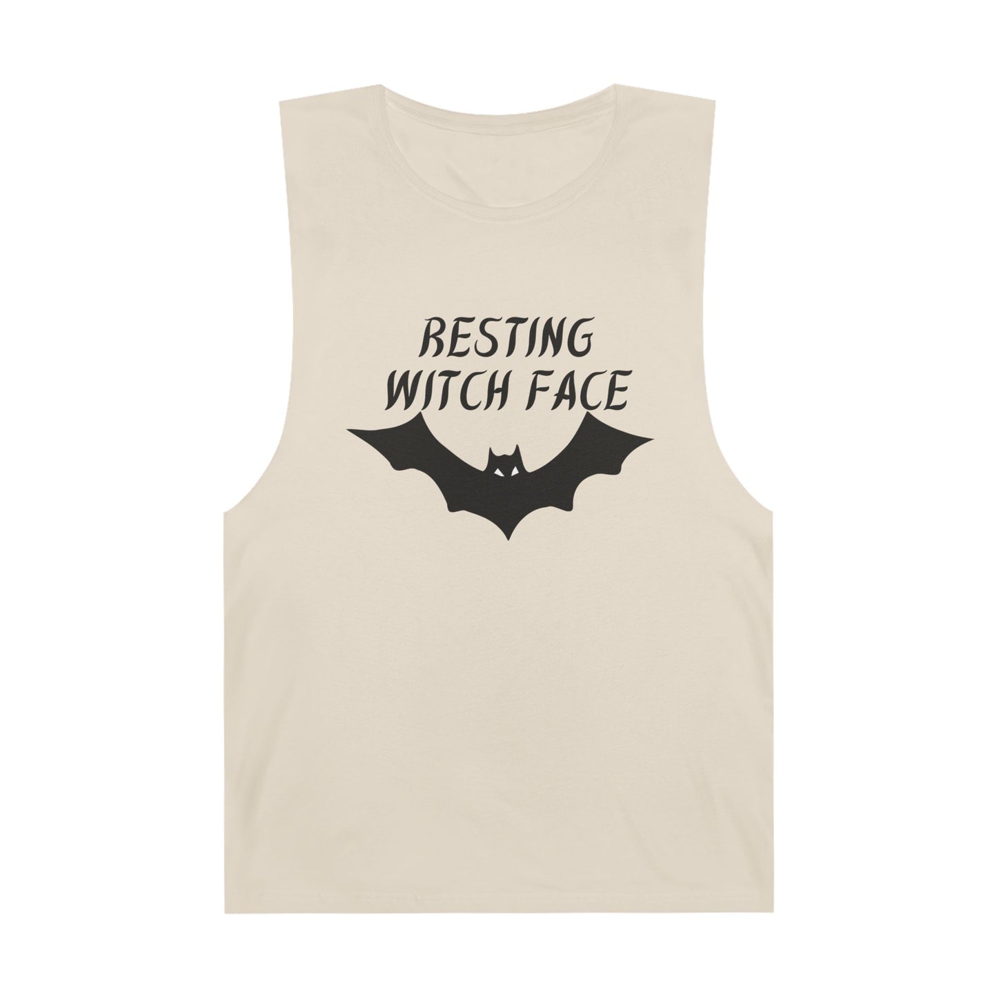 100% Cotton Resting Witch Face Muscle Tank - Spooky Top, Halloween Gift, Casual Wear, Bat Design, Comfortable Tank