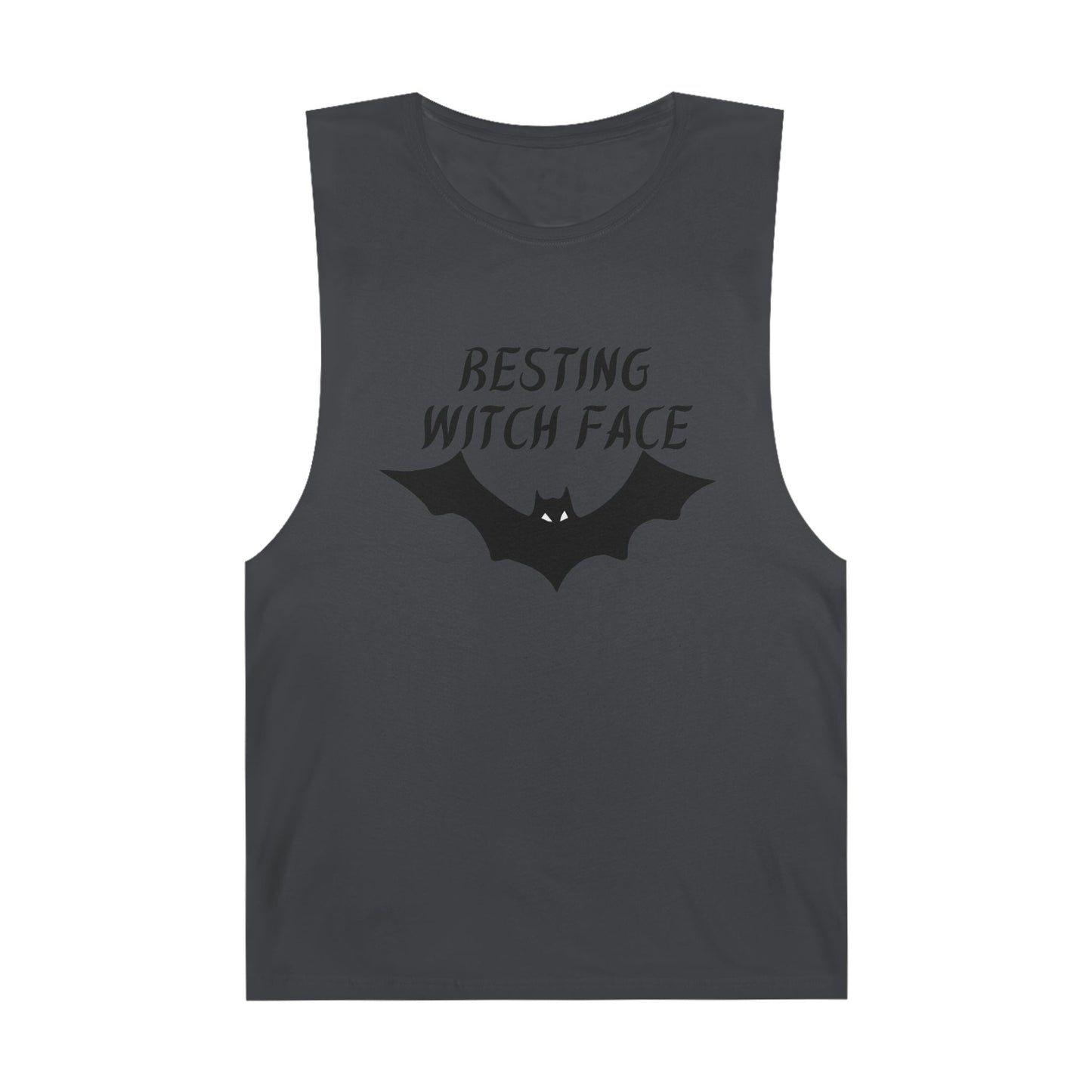 100% Cotton Resting Witch Face Muscle Tank - Spooky Top, Halloween Gift, Casual Wear, Bat Design, Comfortable Tank