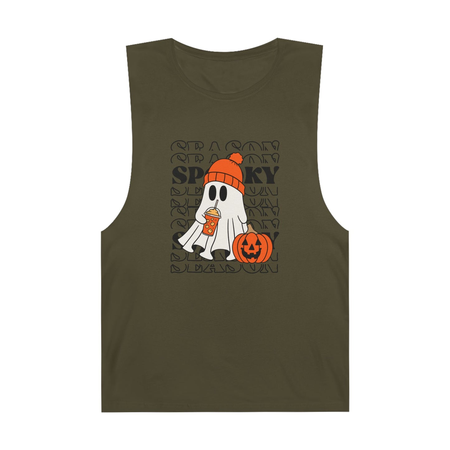 Spooky Season Unisex Barnard Tank, Halloween Tank Top, Ghost Print Sleeveless Shirt, Fall Celebration Apparel, Trendy Halloween Fashion