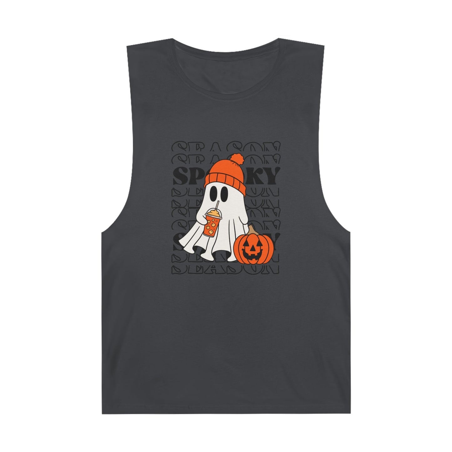 Spooky Season Unisex Barnard Tank, Halloween Tank Top, Ghost Print Sleeveless Shirt, Fall Celebration Apparel, Trendy Halloween Fashion