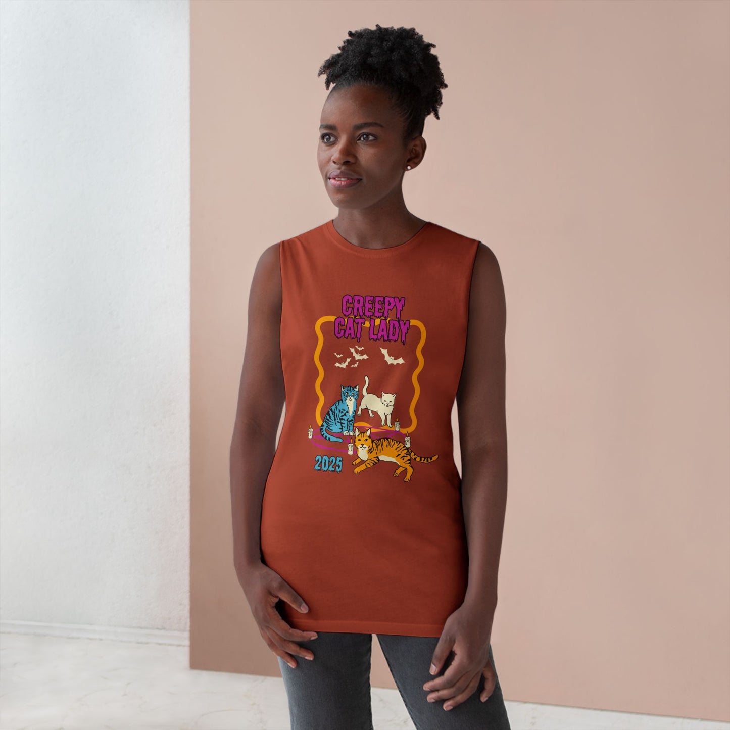 Creepy Cat Lady Tank, Unisex Halloween Tank Top, Cat Lover Gift, Vintage Cat Design, Cozy Summer Wear, Animal Lover Apparel