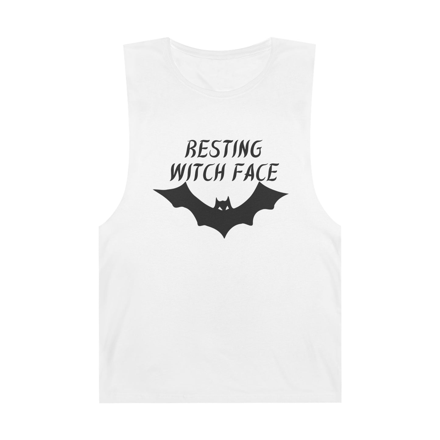 100% Cotton Resting Witch Face Muscle Tank - Spooky Top, Halloween Gift, Casual Wear, Bat Design, Comfortable Tank