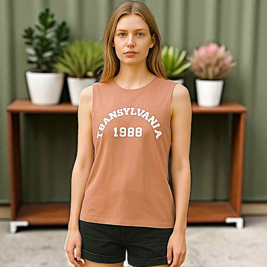 100% Cotton Vintage-Inspired Muscle Tank Top, 1988 Transylvania Retro Tee, Summer Festival Wear, Relaxed Fit Casual Shirt