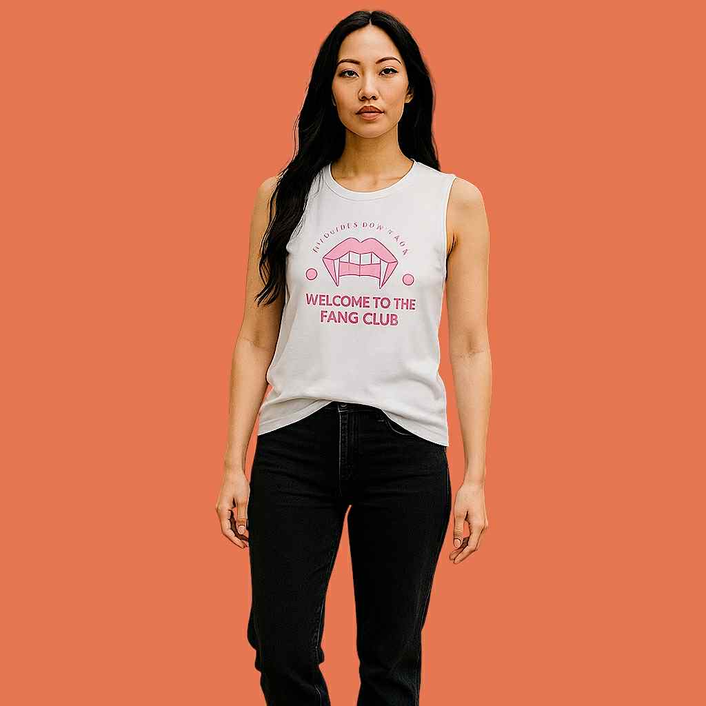 100% Cotton Fang Club Tank Top, Vampire Lover Shirt, Halloween Apparel, Cute Graphic Tee, Casual Summer Wear, Fangirl Gift