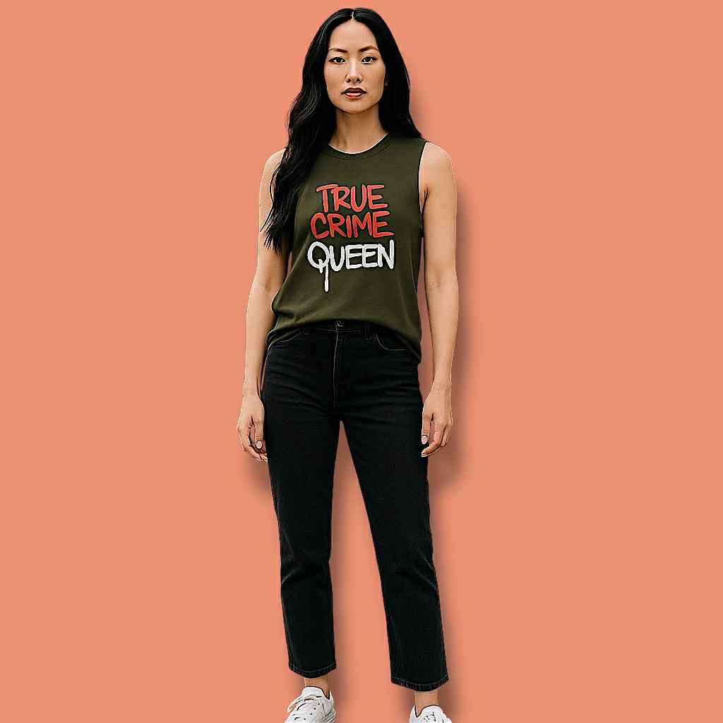 100% Cotton True Crime Queen Muscle Tank, Summer Basic, Gift for True Crime Lovers, Festival Wear, Trendy Graphic Tank