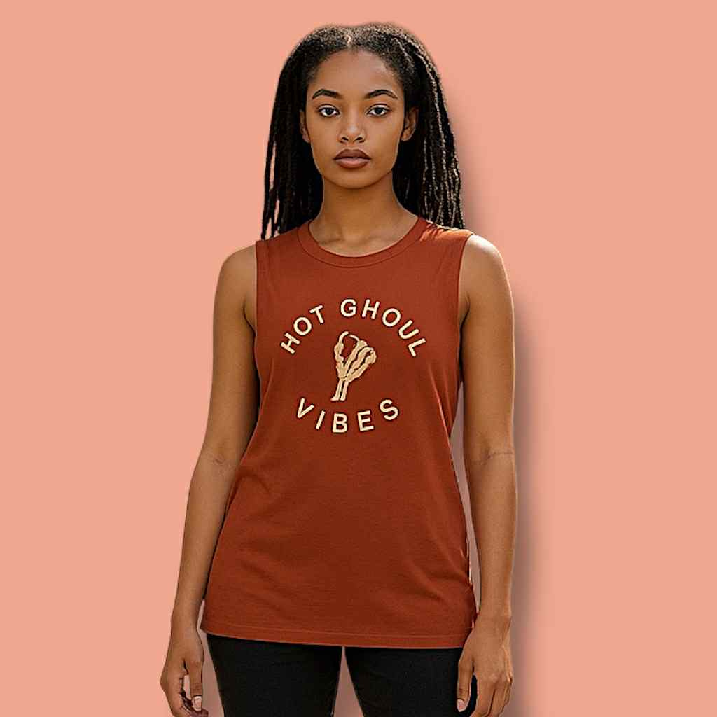 100% Cotton Hot Ghoul Muscle Tank Sleeveless Shirt, Spooky Season Apparel, Festival Wear, Halloween Party Outfit