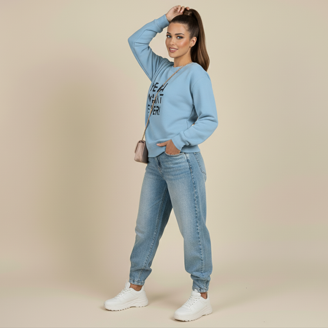 Casual "Yeah Whatever" Crewneck Sweatshirt, Cozy Sweatshirt, Trendy Apparel