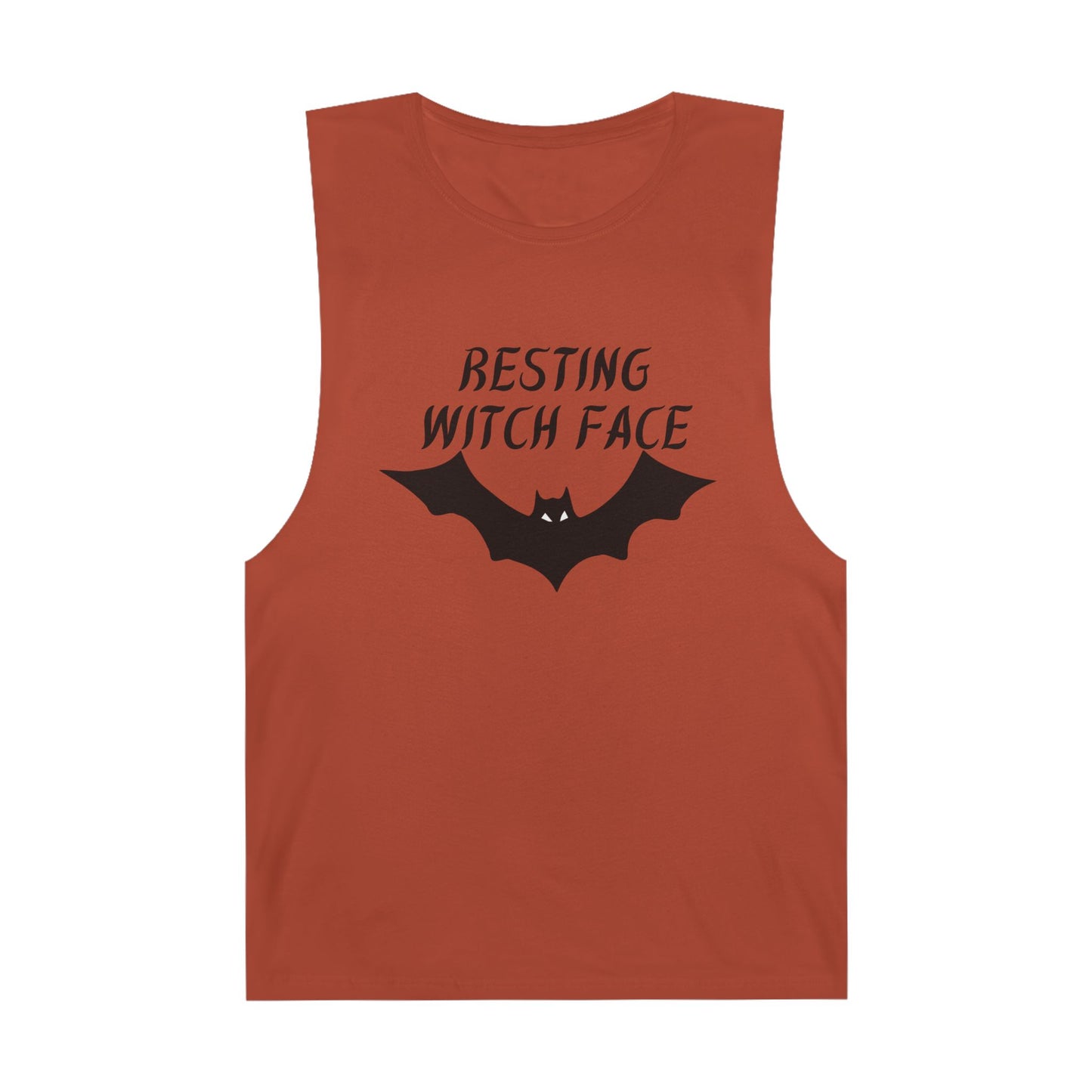 100% Cotton Resting Witch Face Muscle Tank - Spooky Top, Halloween Gift, Casual Wear, Bat Design, Comfortable Tank