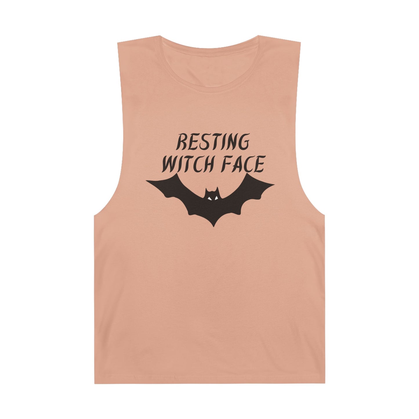 100% Cotton Resting Witch Face Muscle Tank - Spooky Top, Halloween Gift, Casual Wear, Bat Design, Comfortable Tank