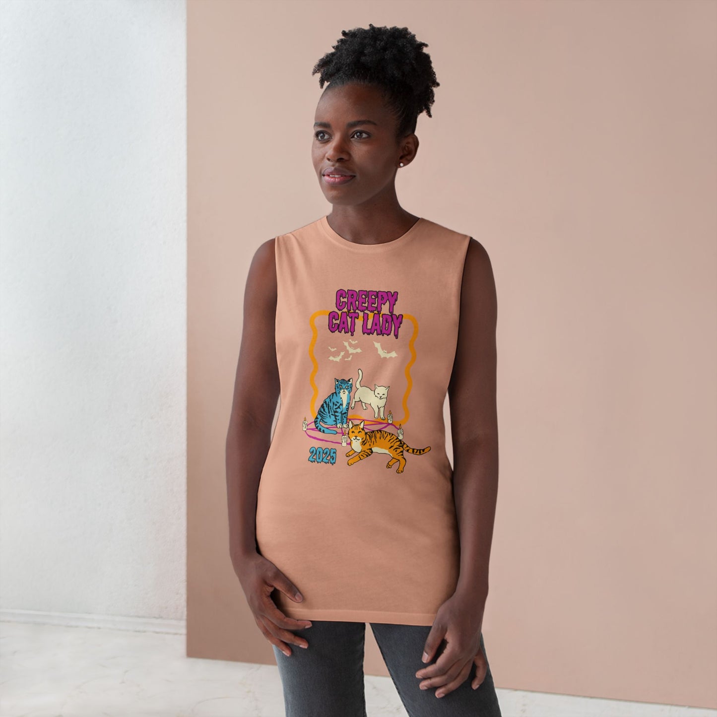 Creepy Cat Lady Tank, Unisex Halloween Tank Top, Cat Lover Gift, Vintage Cat Design, Cozy Summer Wear, Animal Lover Apparel