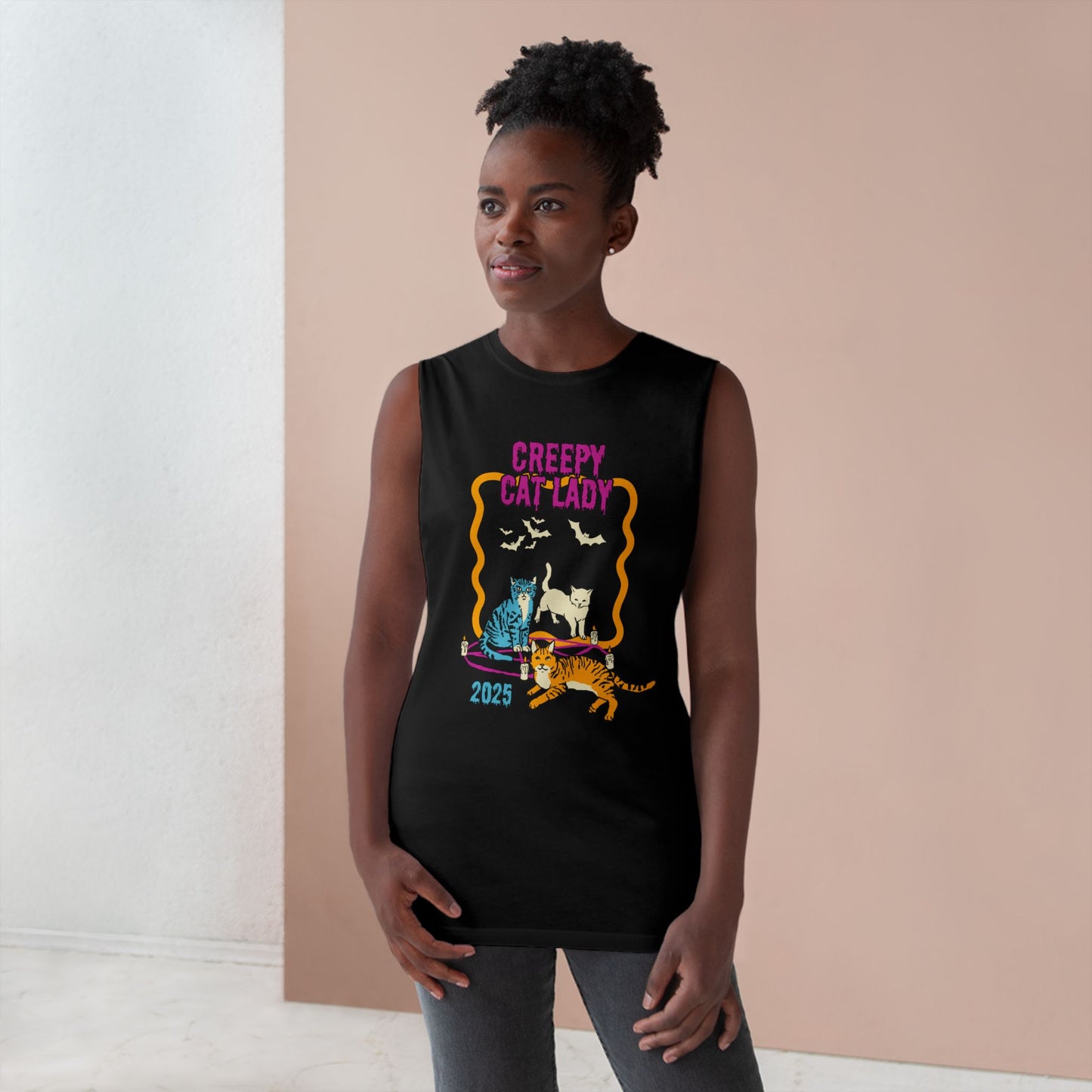 Creepy Cat Lady Tank, Unisex Halloween Tank Top, Cat Lover Gift, Vintage Cat Design, Cozy Summer Wear, Animal Lover Apparel