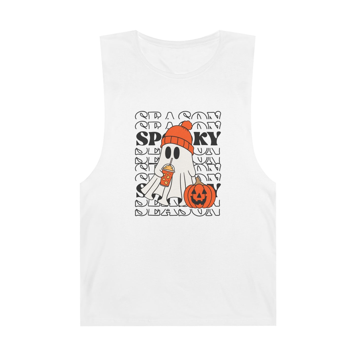 Spooky Season Unisex Barnard Tank, Halloween Tank Top, Ghost Print Sleeveless Shirt, Fall Celebration Apparel, Trendy Halloween Fashion