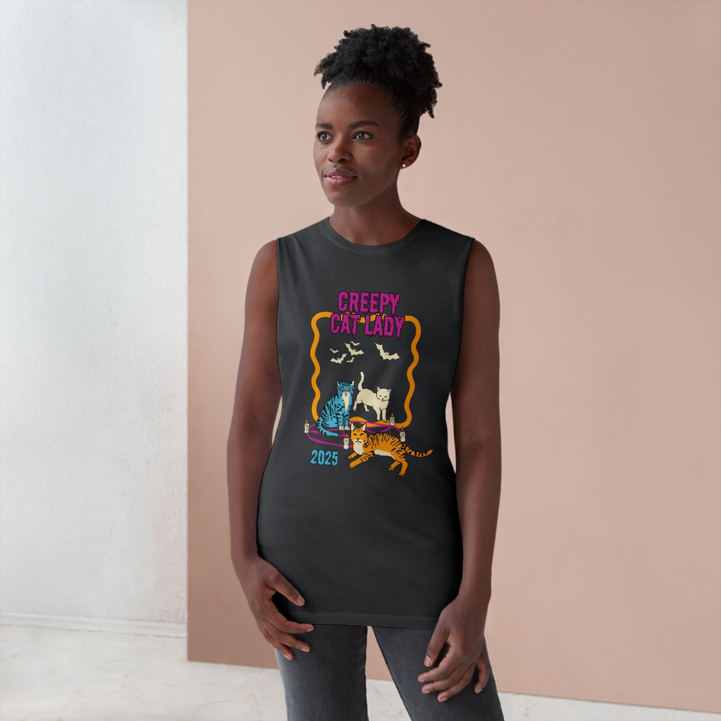 Creepy Cat Lady Tank, Unisex Halloween Tank Top, Cat Lover Gift, Vintage Cat Design, Cozy Summer Wear, Animal Lover Apparel