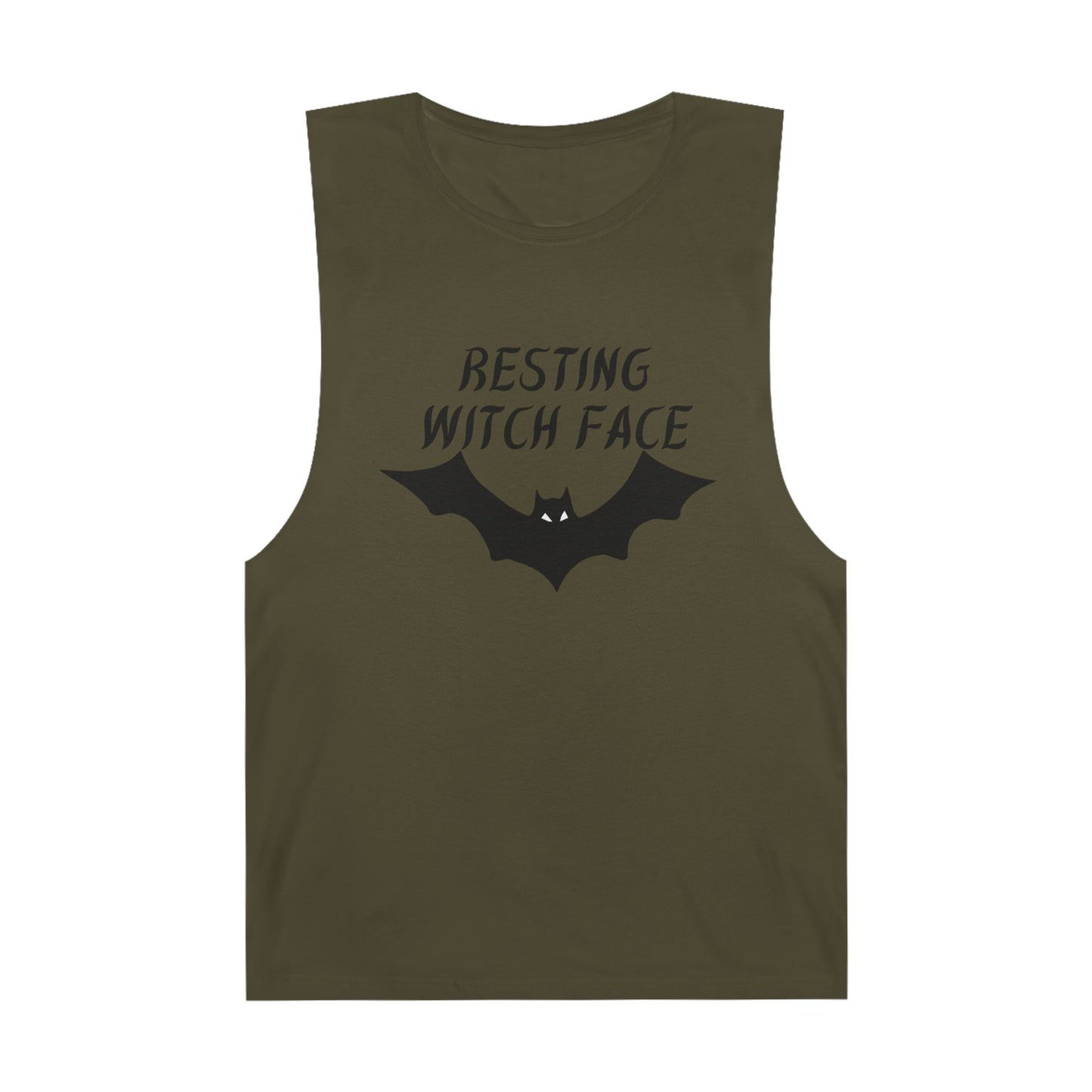 100% Cotton Resting Witch Face Muscle Tank - Spooky Top, Halloween Gift, Casual Wear, Bat Design, Comfortable Tank