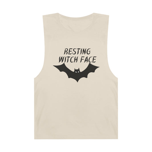 100% Cotton Resting Witch Face Muscle Tank - Spooky Top, Halloween Gift, Casual Wear, Bat Design, Comfortable Tank