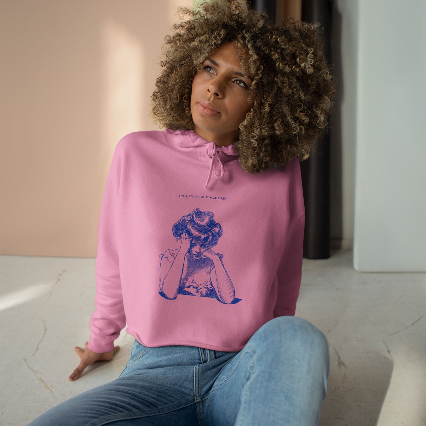 Femme Crop Hoodie - 'Usual Fuck Off' Graphic