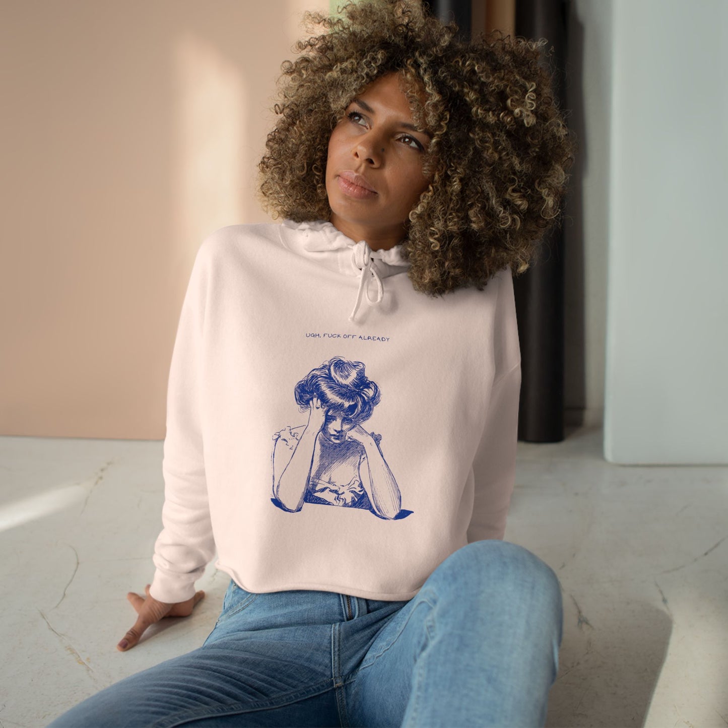 Femme Crop Hoodie - 'Usual Fuck Off' Graphic