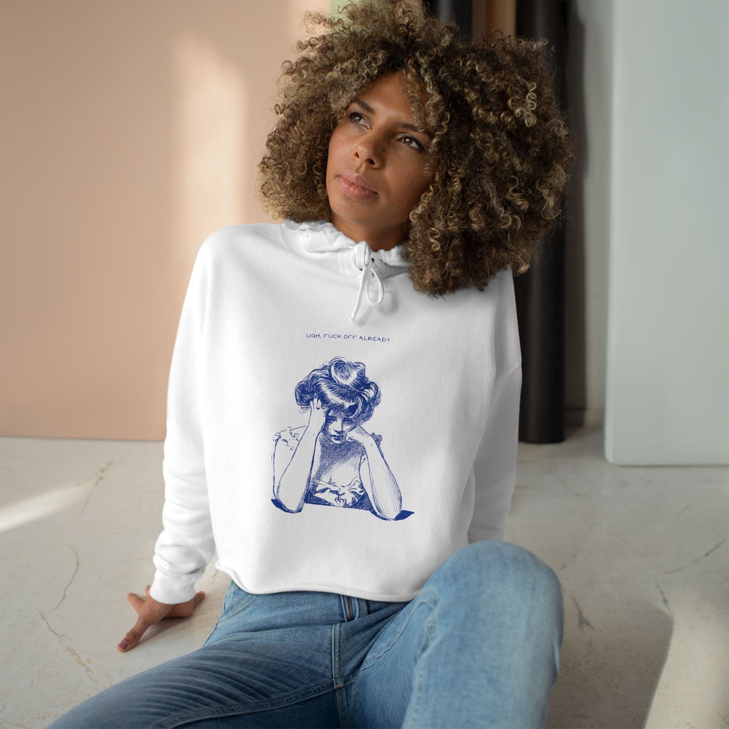 Femme Crop Hoodie - 'Usual Fuck Off' Graphic