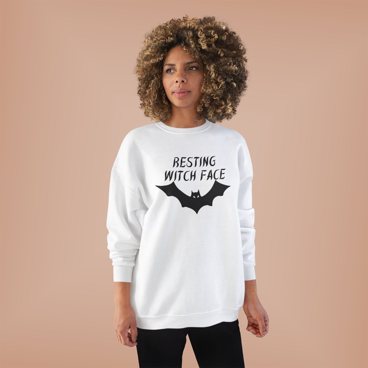 Resting Witch Face Eco-Friendly Crewneck Sweatshirt, Unisex Halloween Apparel, Cozy Fall Fashion, Spooky Gift for Her, Unique Casual Wear
