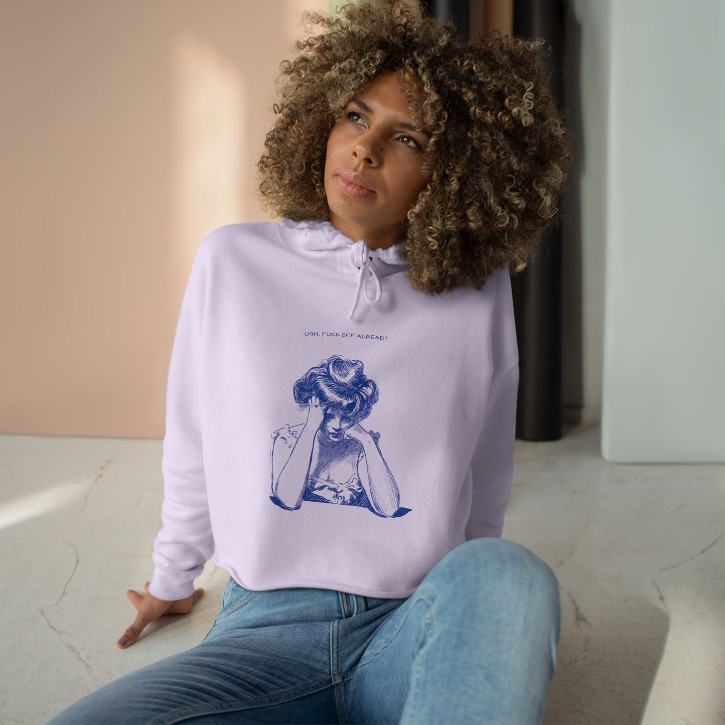Femme Crop Hoodie - 'Usual Fuck Off' Graphic
