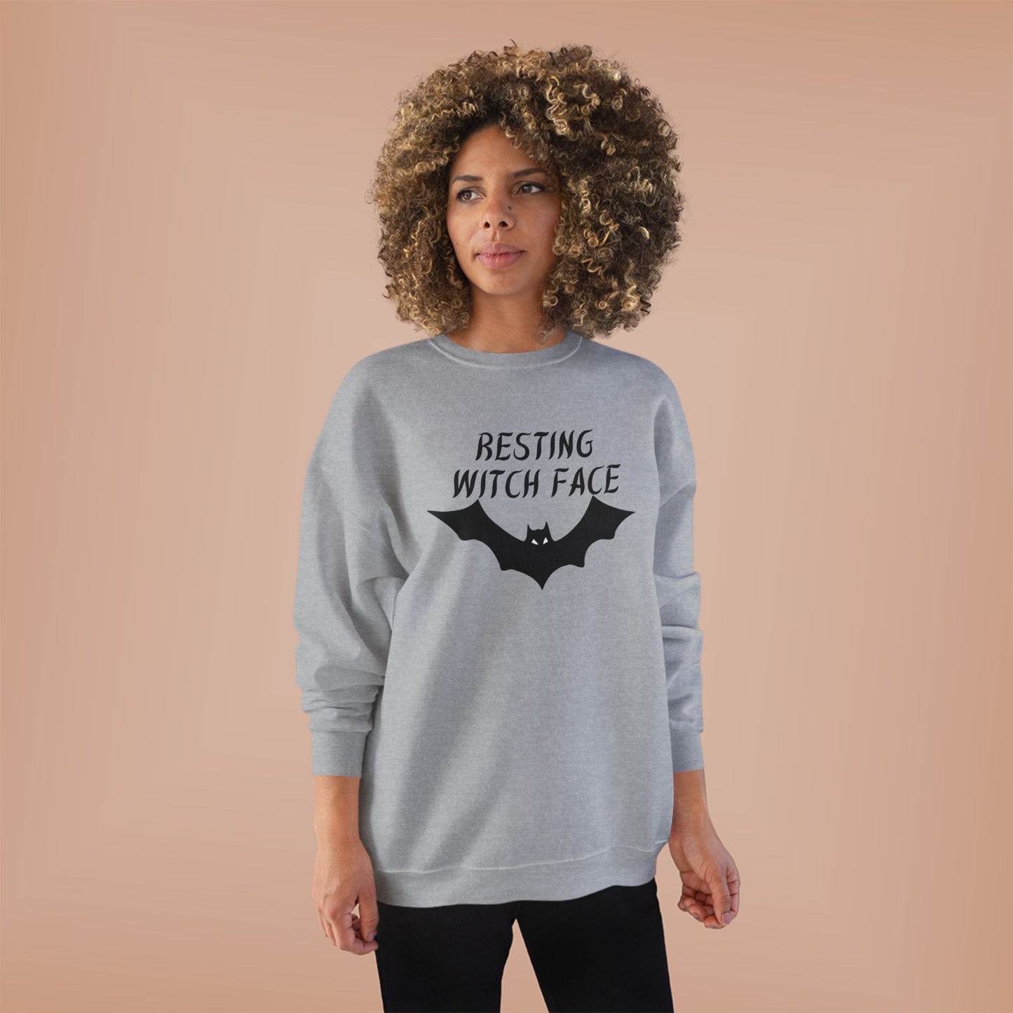 Resting Witch Face Eco-Friendly Crewneck Sweatshirt, Unisex Halloween Apparel, Cozy Fall Fashion, Spooky Gift for Her, Unique Casual Wear