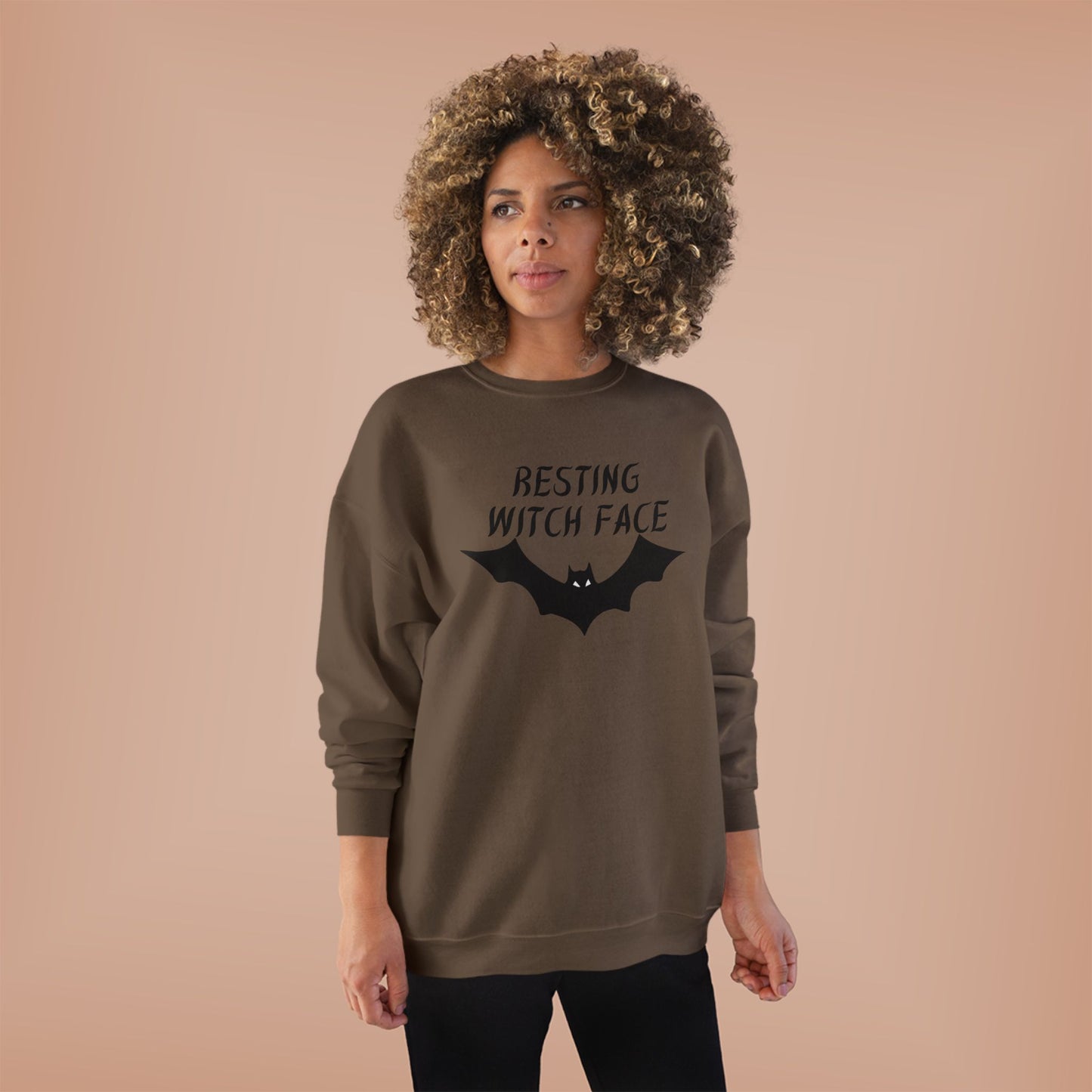 Resting Witch Face Eco-Friendly Crewneck Sweatshirt, Unisex Halloween Apparel, Cozy Fall Fashion, Spooky Gift for Her, Unique Casual Wear