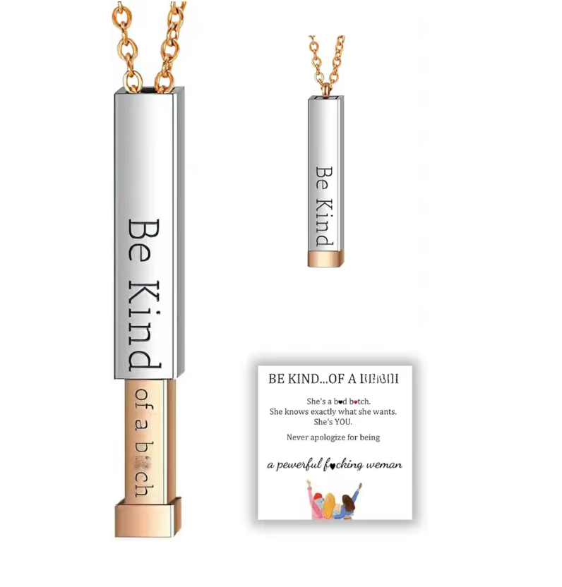 Dual-Tone Hidden Message Pendant Necklace – "Be Kind...of a Bitch" Necklace