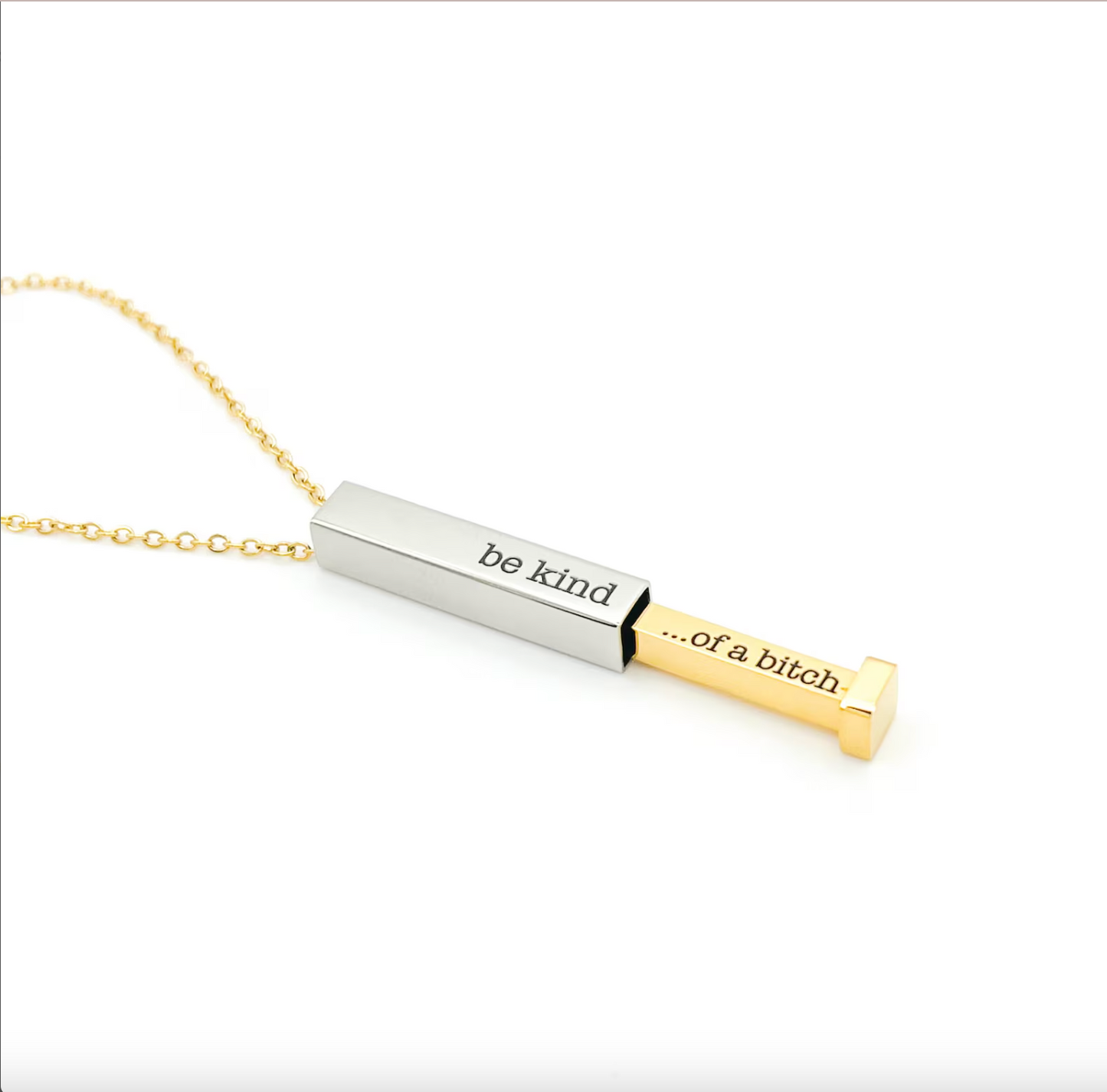 Dual-Tone Hidden Message Pendant Necklace – "Be Kind...of a Bitch" Necklace